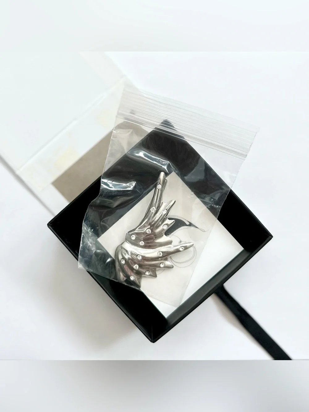 MOUNSER NY Silver Spill Rhinestone Crystal Barrette Hair Clip NWT